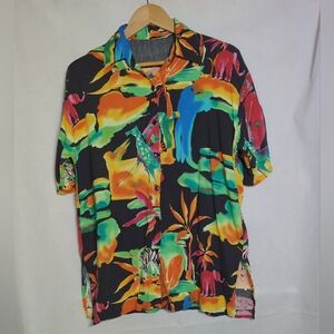 Caribou Multicolor Zoo Animal Print Men's Shirt Sz L